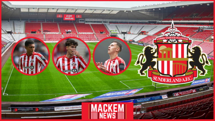 Sunderland badge, Stadium of Light, Trai Hume, Chris Rigg, Jobe Bellingham