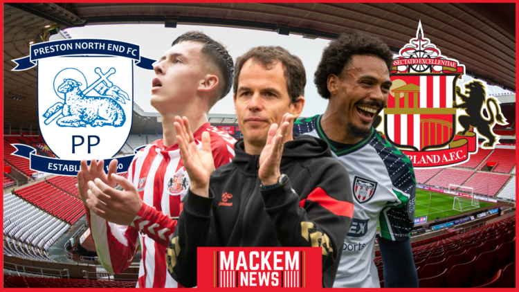 Sunderland badge, Wilson Isidor, Chris Rigg, Regis Le Bris, Preston badge, Stadium of Light