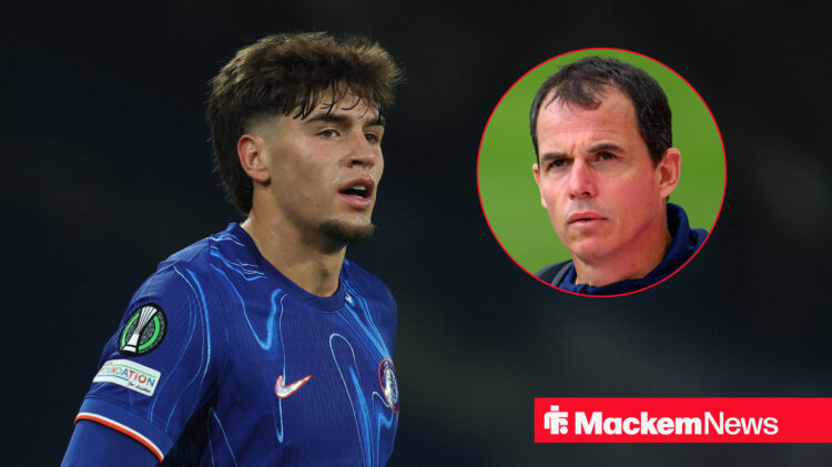Marc Guiu playing for Chelsea