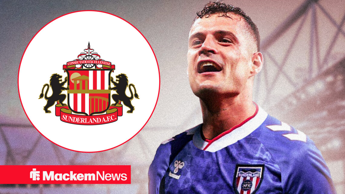 Granit Xhaka alongside the Sunderland badge