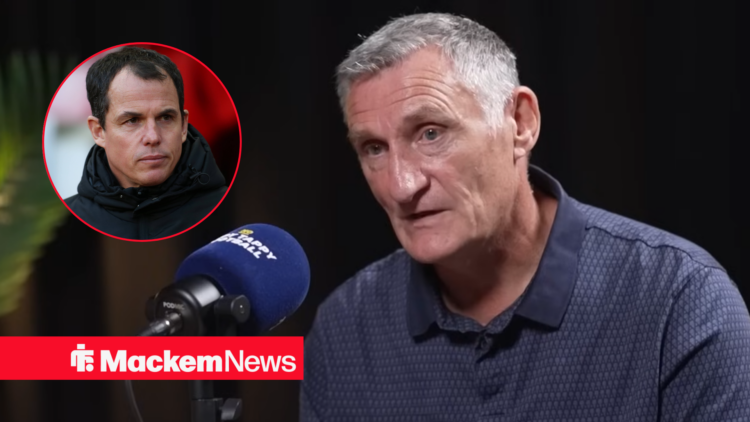 Tony Mowbray on a podcast with Regis Le Bris in circular frame