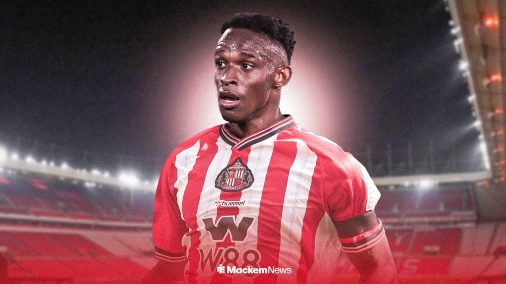 Jhon Lucumi in Sunderland's 2025/26 home shirt amid speculation linking him with the Stadium of Light.