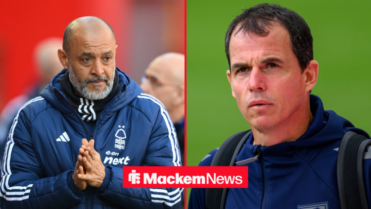 Nuno Espirito Santo on left looking at Regis Le Bris on the right