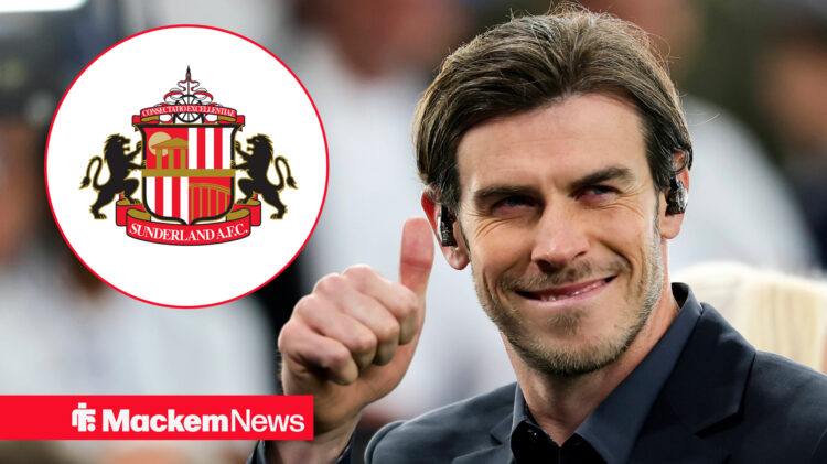 Gareth Bale with thumb up and Sunderland badge