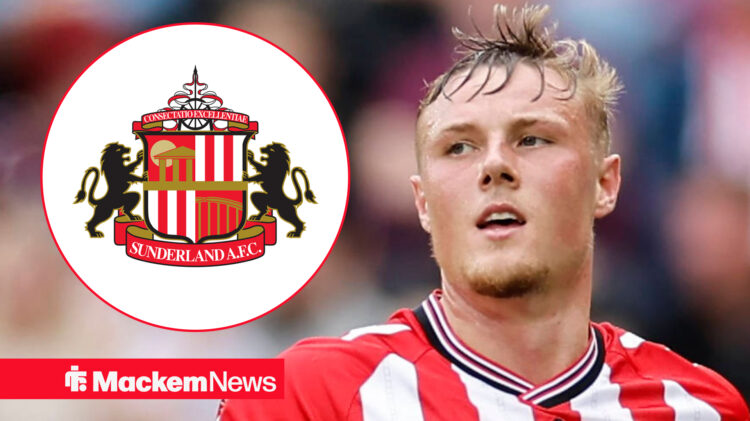Dan Ballard playing for Sunderland with Sunderland badge