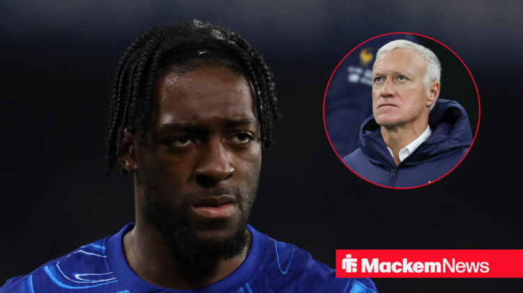 Sunderland target Axel Disasi looking miserable and Didier Deschamps in circular inset