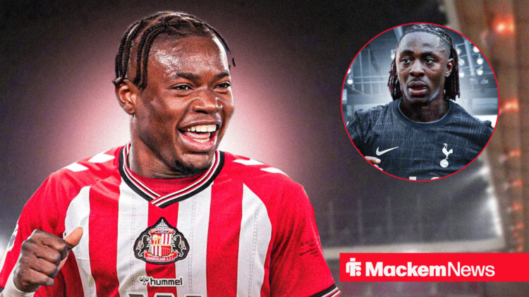 Abdul Fatawu in Sunderland shirt and Ebere Eze in Tottenham shirt