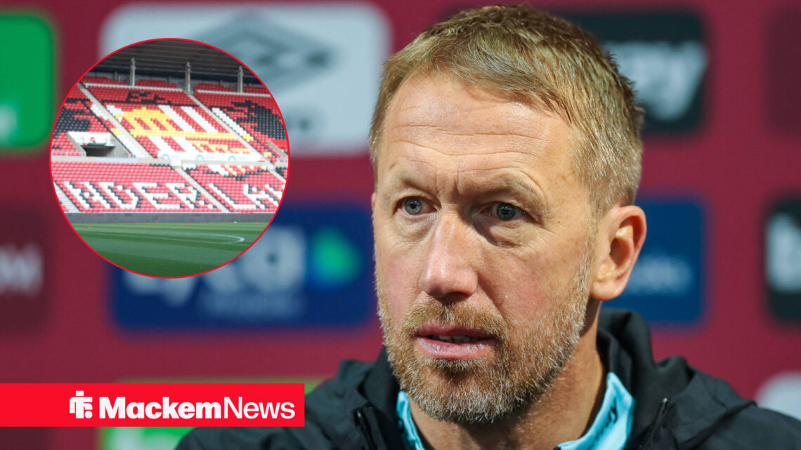 West Ham manager Graham Potter with Sunderland's Stadium of Light insert.