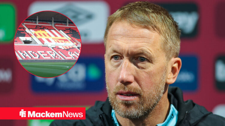 West Ham manager Graham Potter with Sunderland's Stadium of Light insert.