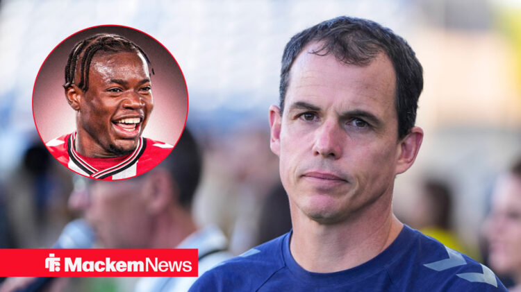 Sunderland manager Regis Le Bris, Sunderland target Abdul Fatawu in circular inset