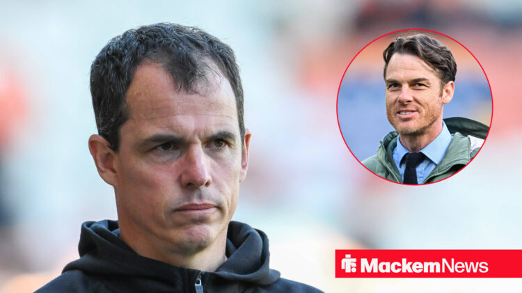 Sunderland manager Regis Le Bris looking unamused and Burnley coach Scott Parker in circular inset