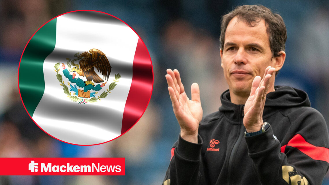 Regis Le Bris clapping with a flag of Mexico