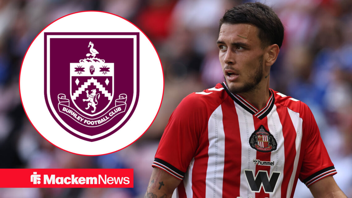 Enzo Le Fee playing for Sunderland with Burnley badge inset