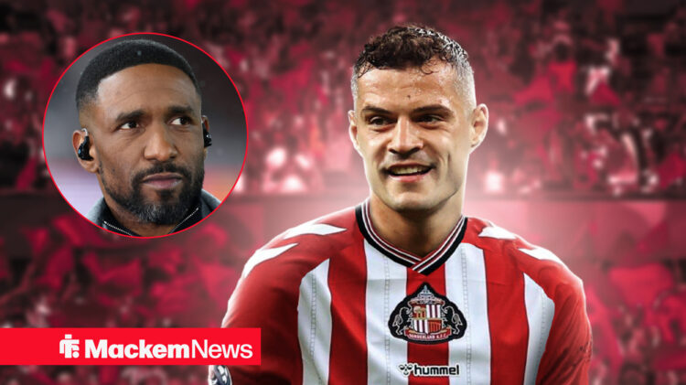 Sunderland midfielder Granit Xhaka and Jermain Defoe