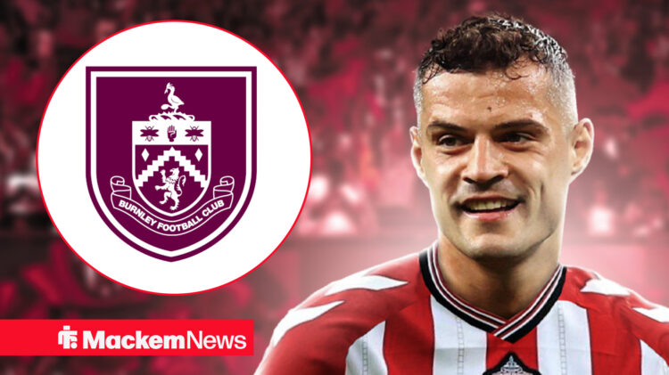 Granit Xhaka in Sunderland home shirt with Burnley badge