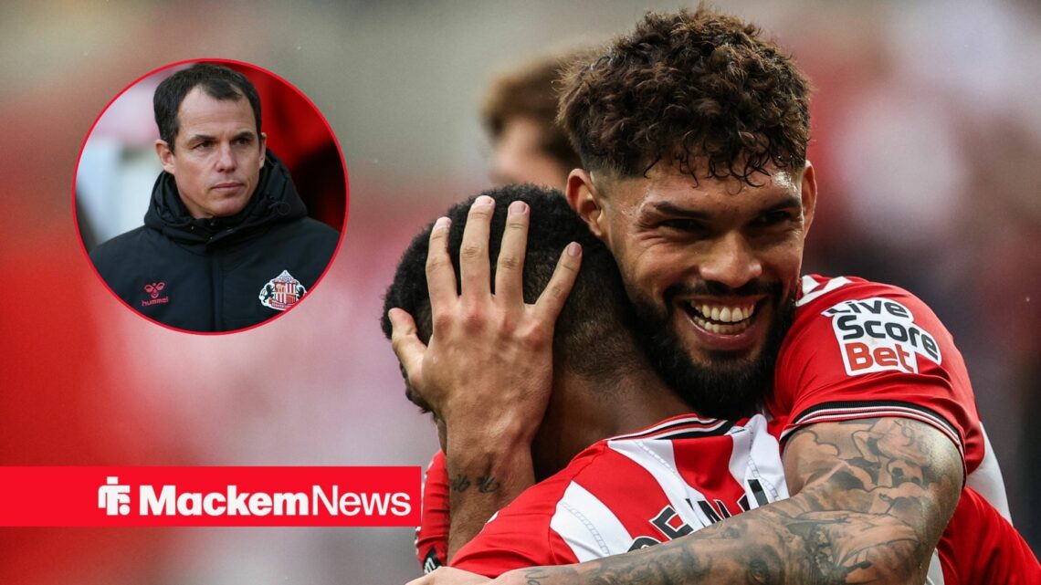 Omar Alderete hugging Reinildo at Sunderland