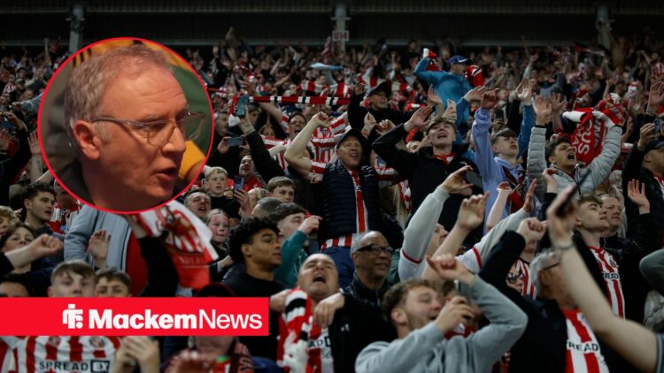 Sunderland fans celebrate with Kieran Maguire in a circular inset