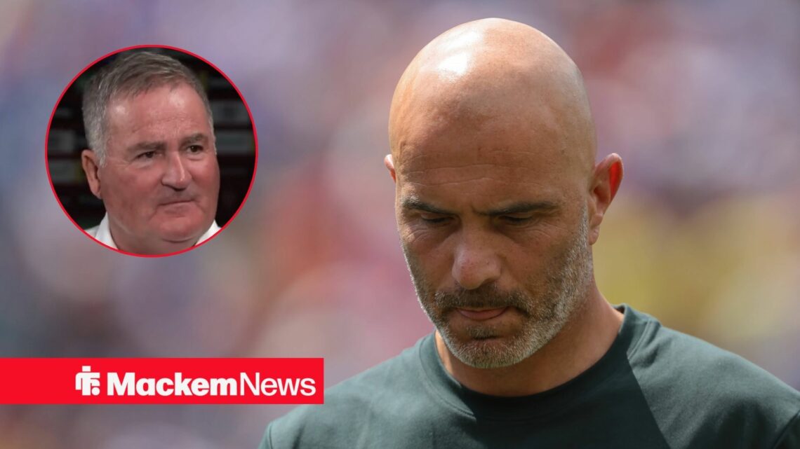 Enzo Maresca looks sad with Richard Keys in a circular inset.