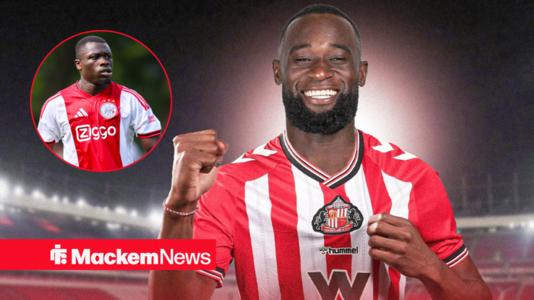 An image of Brian Brobbey with an inset of Lutsharel Geertruida wearing a Sunderland shirt