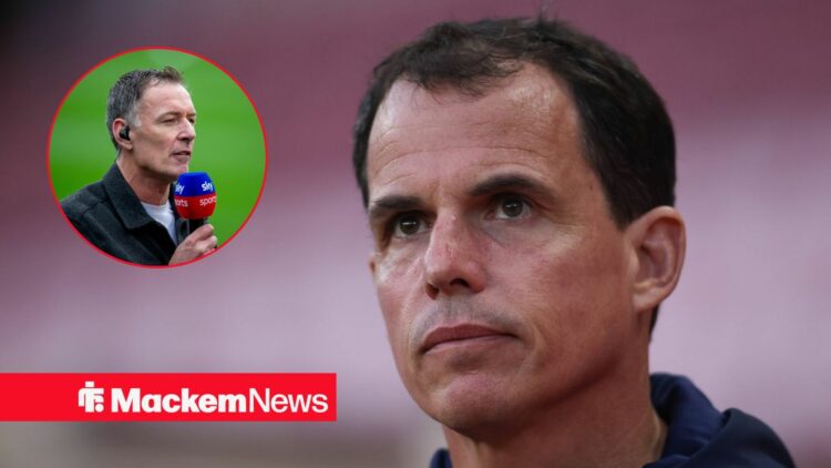 Regis Le Bris looks sternly towards Chris Sutton in a circular inset.