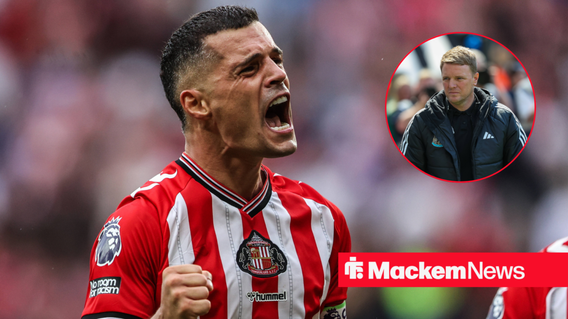 Granit Xhaka shouts towards Eddie Howe
