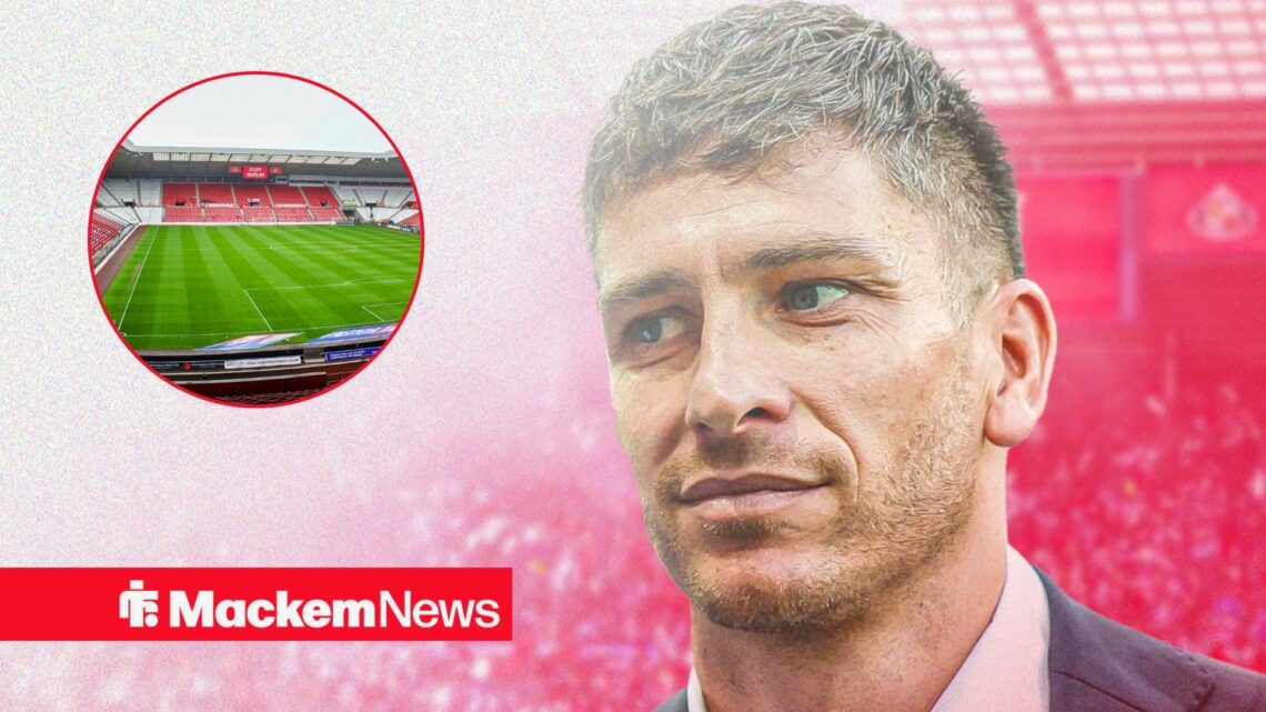 Florent Ghisolfi smirking with Stadium of Light in frame