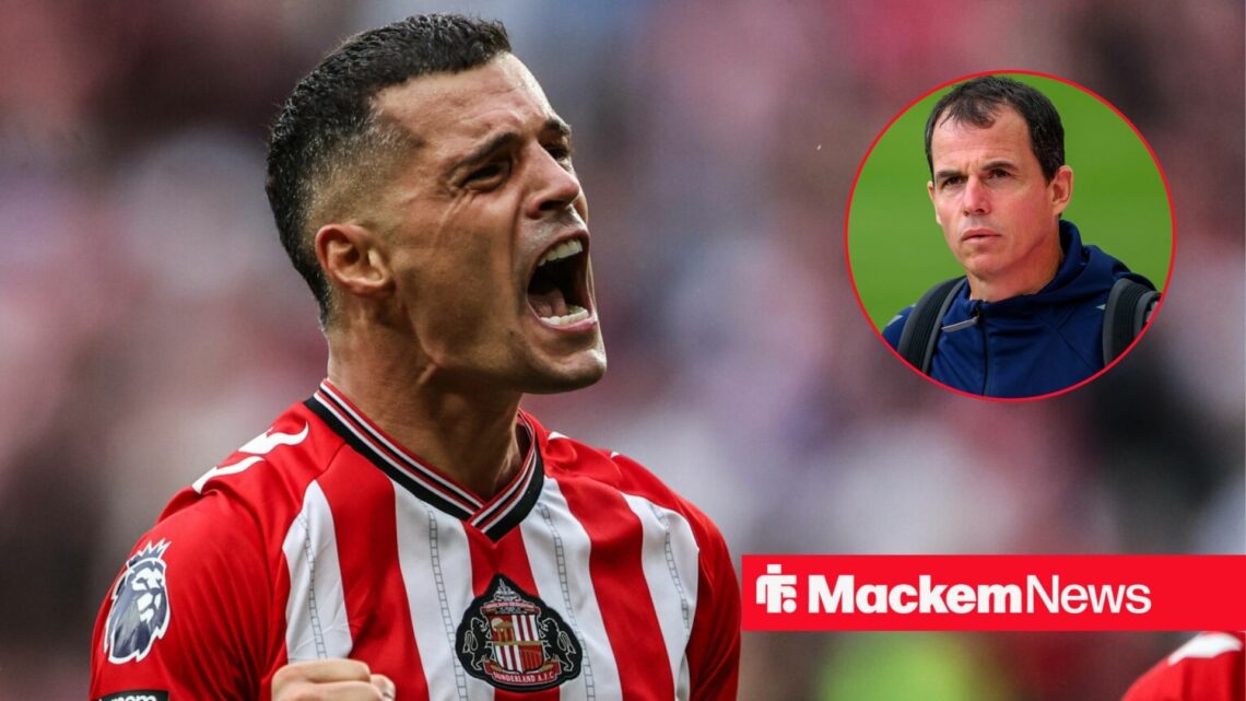 Granit Xhaka alongside a circle inset of Regis Le Bris.