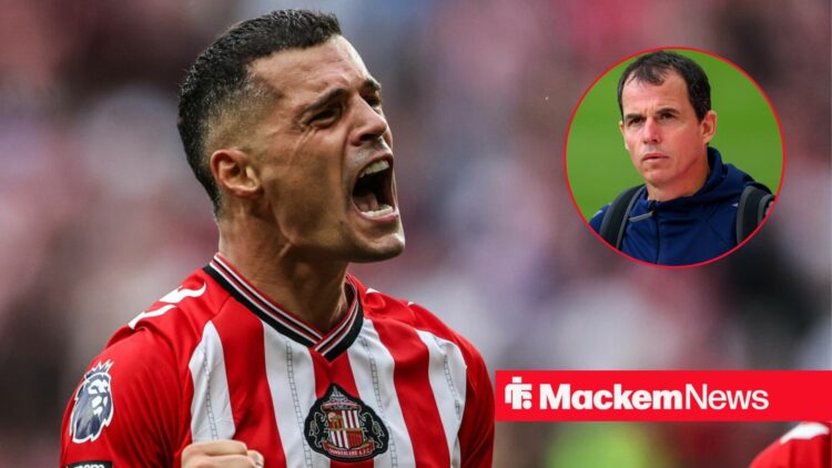 Granit Xhaka alongside a circle inset of Regis Le Bris.
