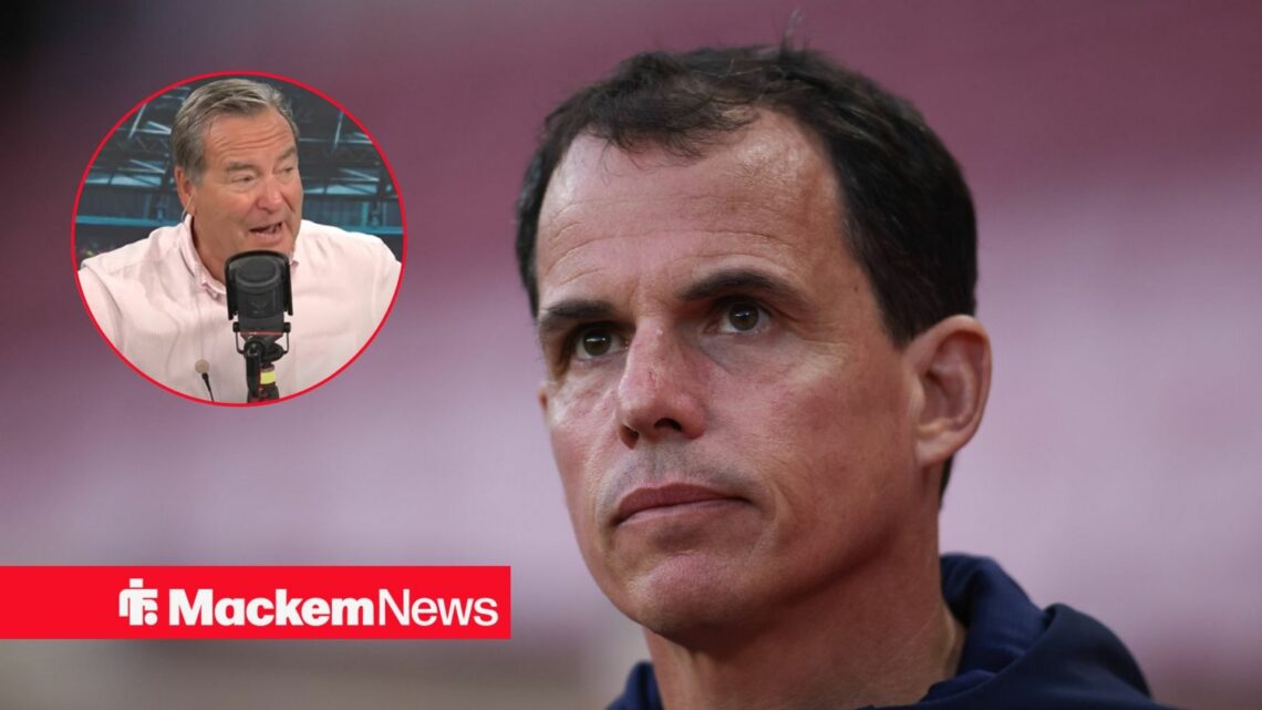 Regis Le Bris looks at Jeff Stelling in a circular inset.