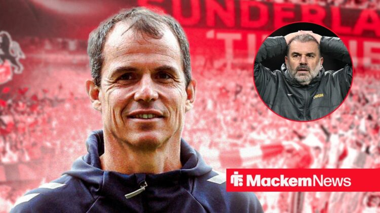 Regis Le Bris smiling with Ange Postecoglou in frame