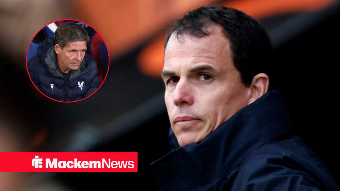 Regis Le Bris looking serious with Oliver Glasner in frame