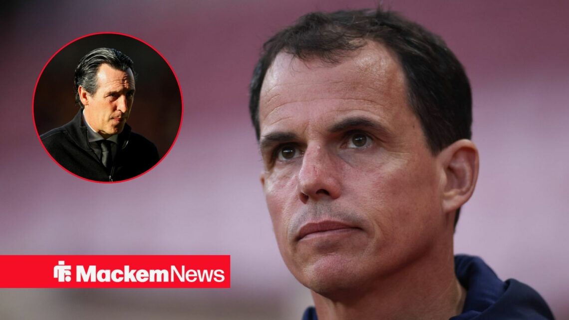Regis Le Bris looks at Unai Emery in a circular inset.