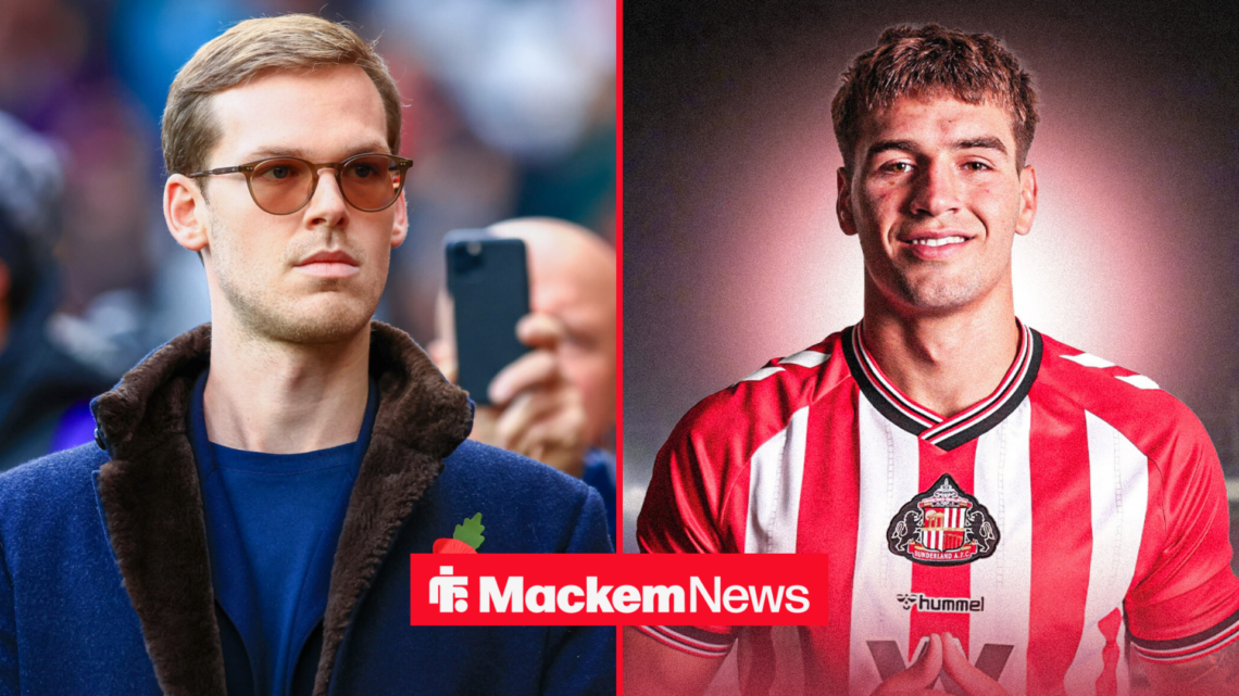 Marc Guiu in Sunderland shirt with Sunderland owner Kyril Louis-Dreyfus