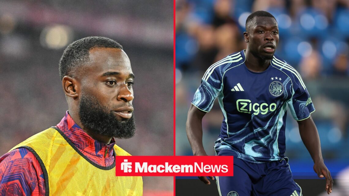A split image of Brian Brobbey and Lutsharel Geertruida
