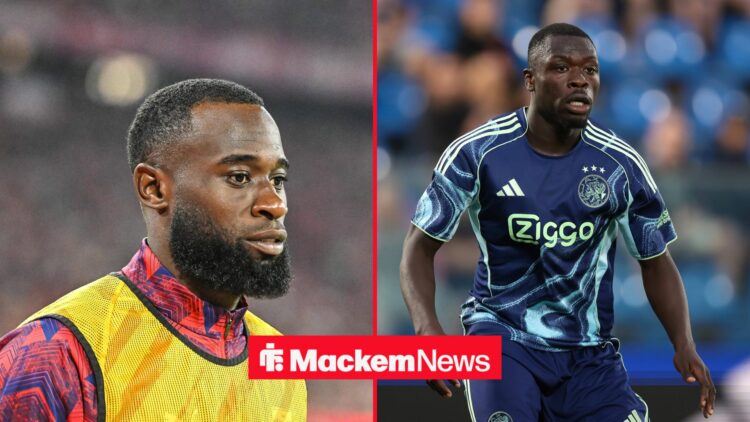 A split image of Brian Brobbey and Lutsharel Geertruida