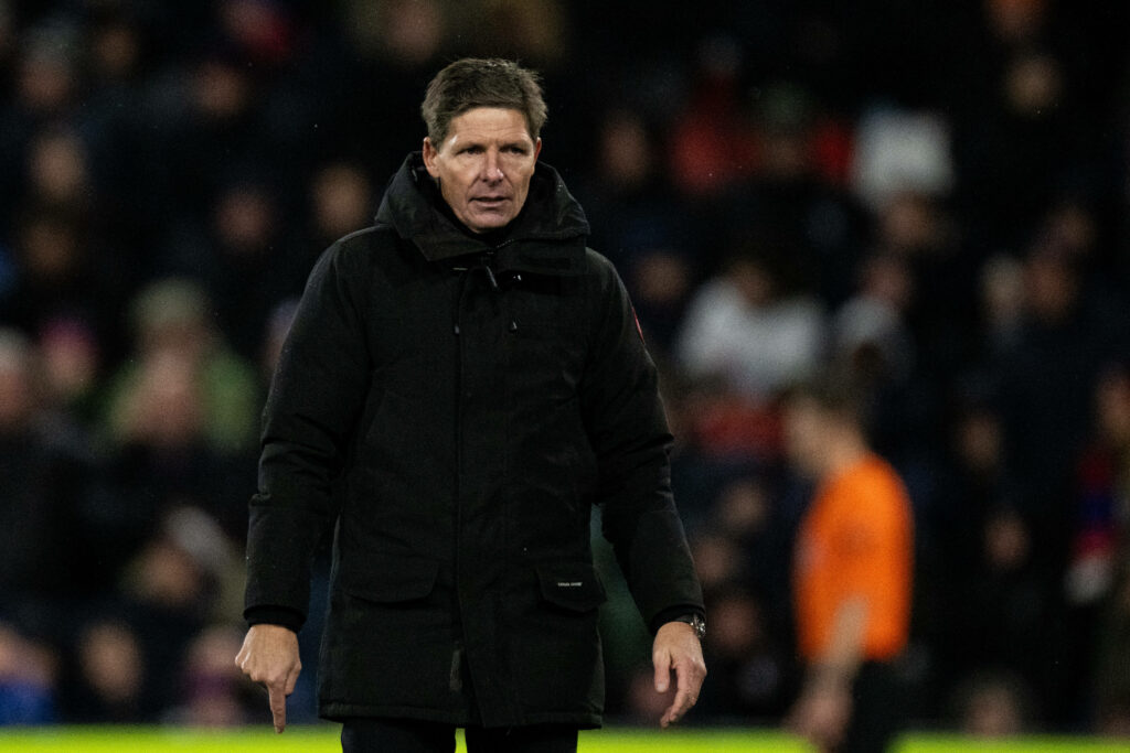 Oliver Glasner walks down the touchline.