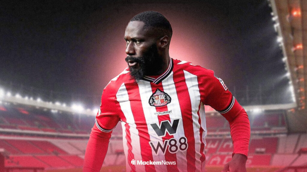Arthur Masuaku in Sunderland home kit at Stadium of Light