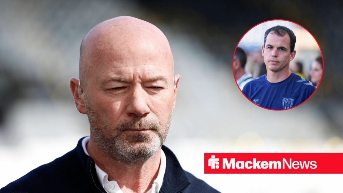 Alan Shearer alongside a circle inset of Regis Le Bris.