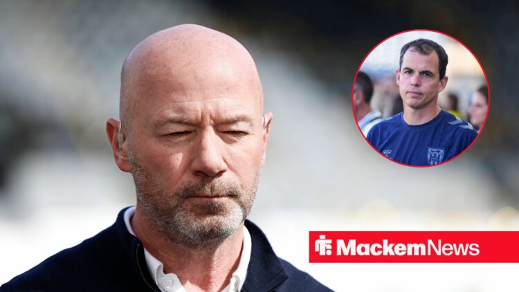Alan Shearer alongside a circle inset of Regis Le Bris.