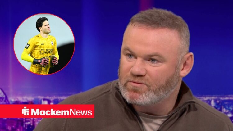 Wayne Rooney alongside a circle inset of Senne Lammens.