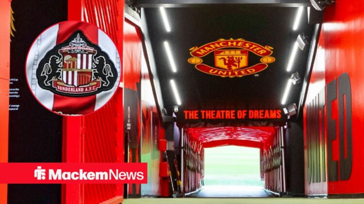 Old Trafford with Sunderland badge in frame