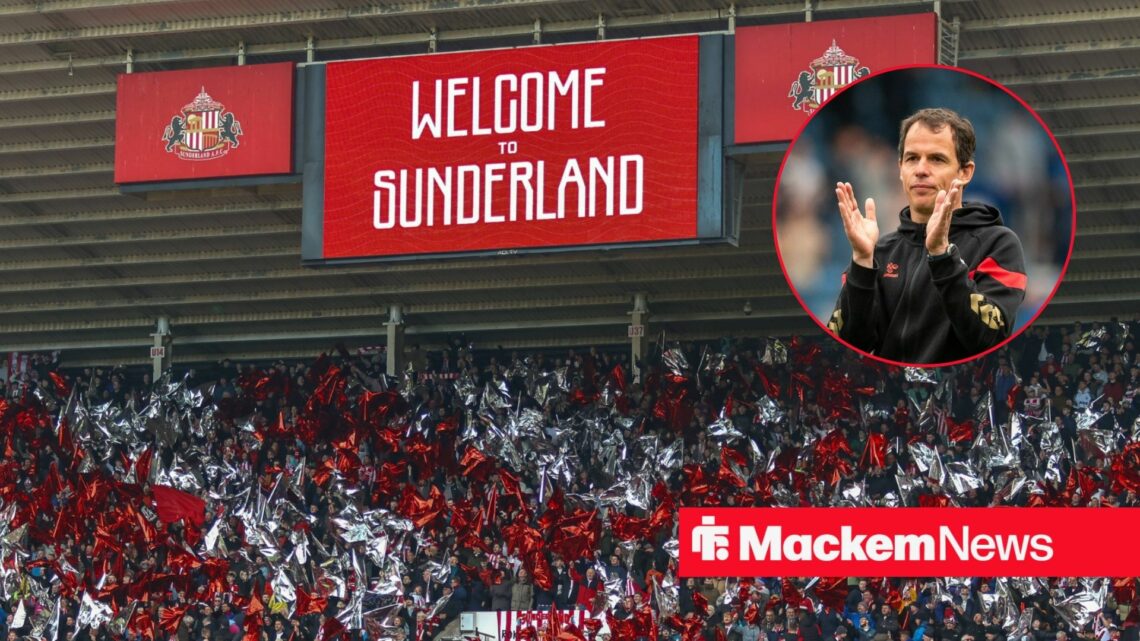 Sunderland fans alongside a circle inset of Regis Le Bris.