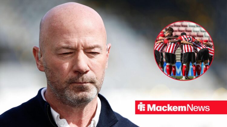 Former Newcastle United striker Alan Shearer with Sunderland huddle inset