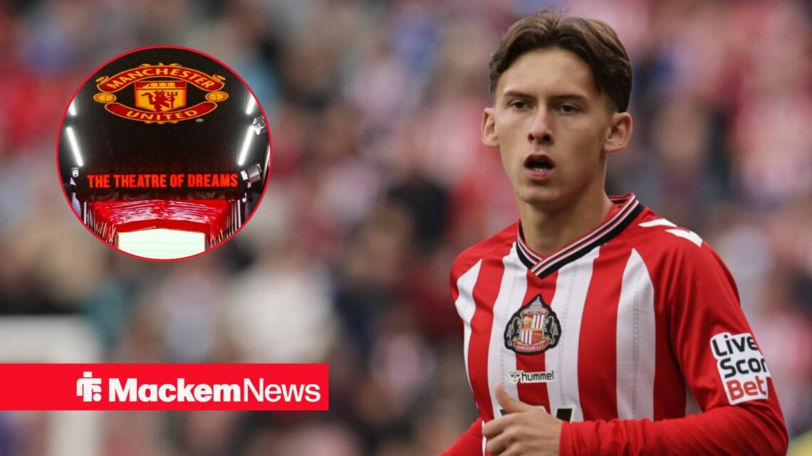 Chris Rigg playing for Sunderland with Old Trafford in frame