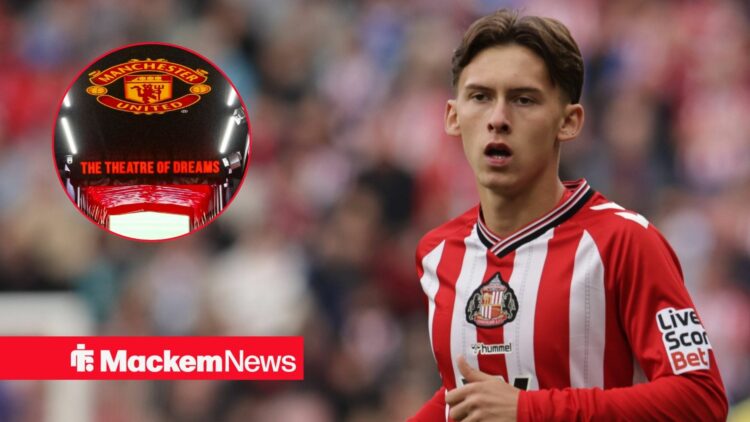 Chris Rigg playing for Sunderland with Old Trafford in frame