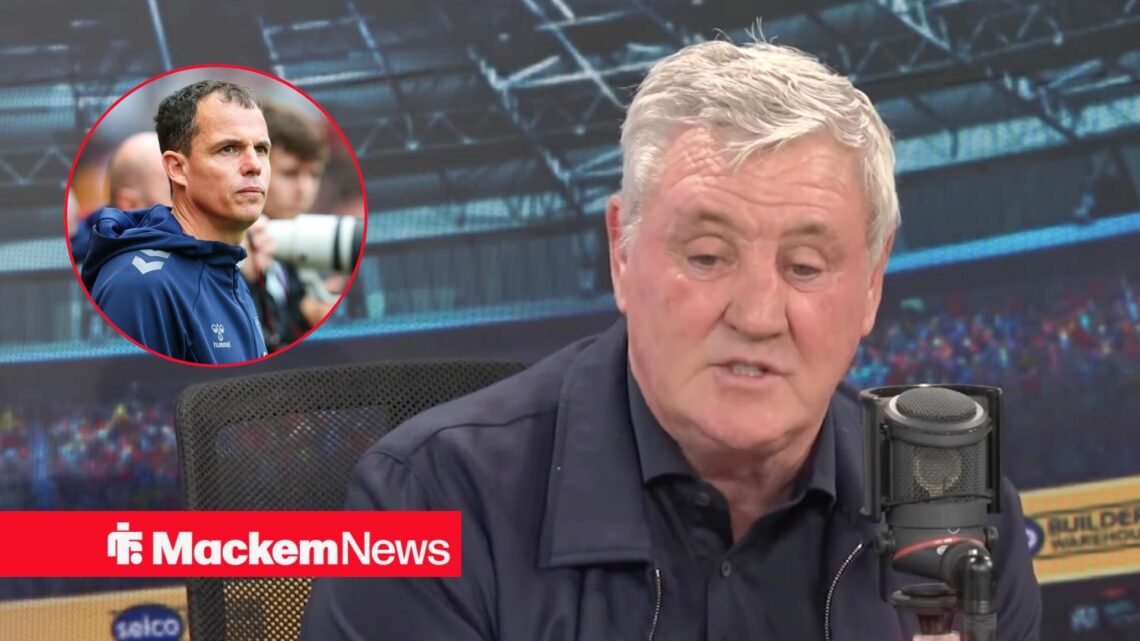 Steve Bruce alongside a circle inset of Regis Le Bris.
