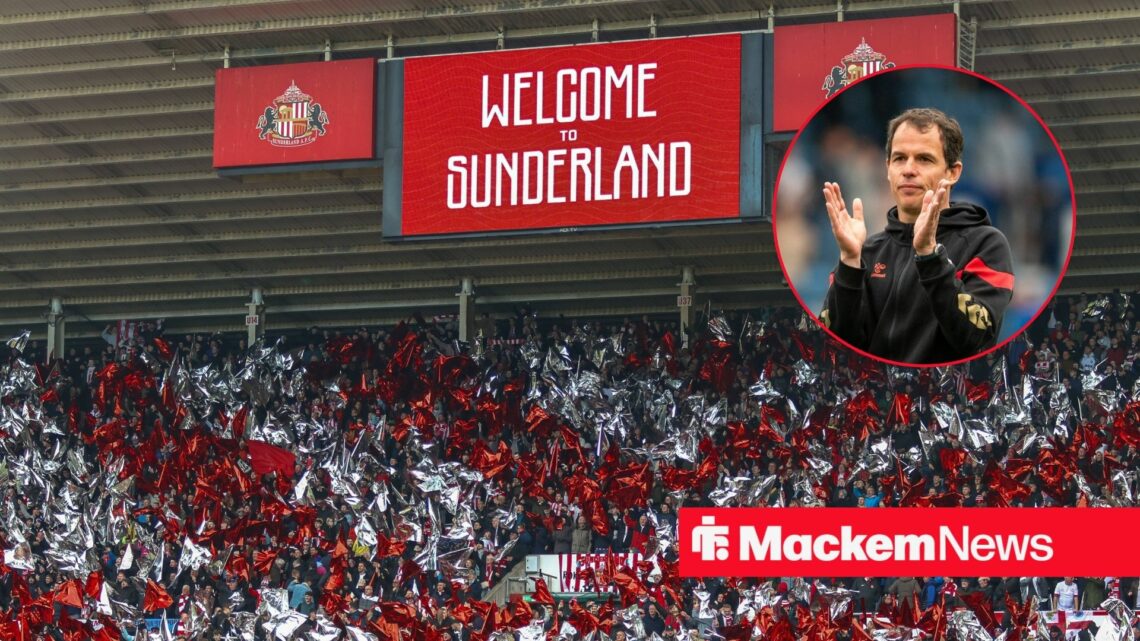 Sunderland fans alongside a circle inset of Regis Le Bris.