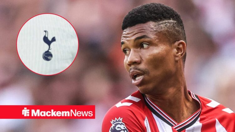Reinildo playing for Sunderland with Tottenham badge in frame