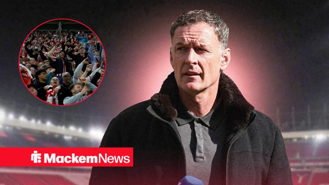 Chris Sutton looks towards Sunderland fans in a circular inset.