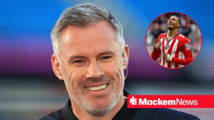 Jamie Carragher smiles with Wilson Isidor in a circular inset.